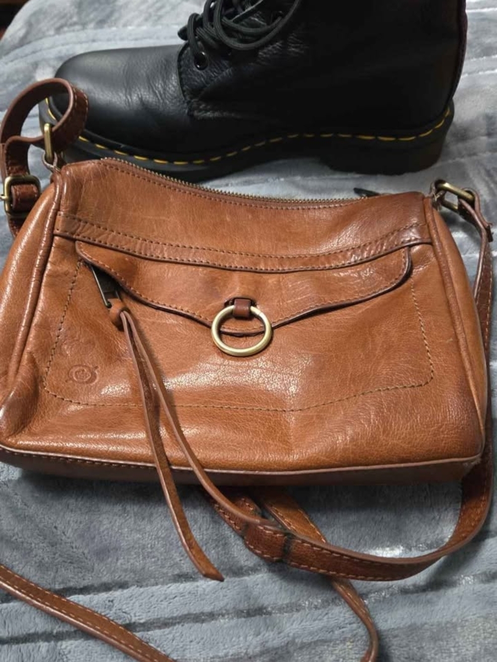 Born Tan Leather Crossbody with Front Ring Accent